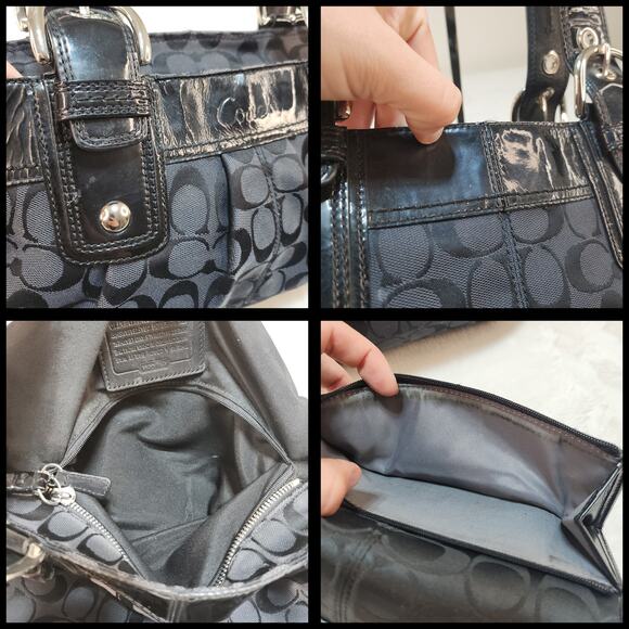 Coach Matching Purse Set of 3 Handbag Wallets Black Canvas Patent Leather - Picture 13 of 13